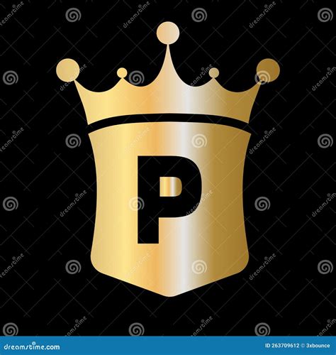 Het Vectorsjabloon Met Het Logo Met De Letters P Crown En Shield Met