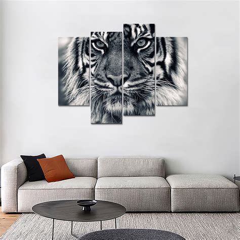 4 Panel Black And White Tiger Wall Art Painting Animal Picture Print On