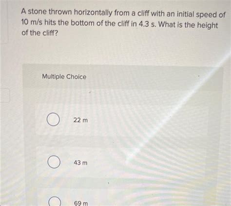 Solved A Stone Thrown Horizontally From A Cliff With An Chegg