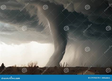 Close Up Of Tornado With Debris Flying And Wind Howling Stock Photo