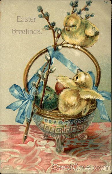 Easter Greetings Chicks On An Easter Basket Vintage Easter Easter