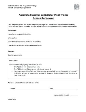 Fillable Online Automated External Defibrillator Aed Trainer Request