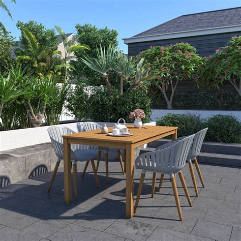 Snettisham 5pc Patio Dining Set with Round Table with Teak Finish - Amazonia - Patio Decor ...