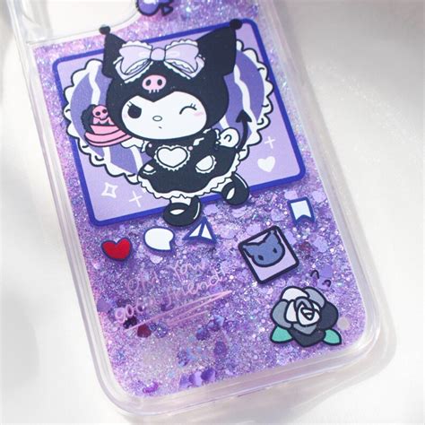 Kuromi Liquid Glitter Phone Case Purple Glitter Maid Kuromi Etsy