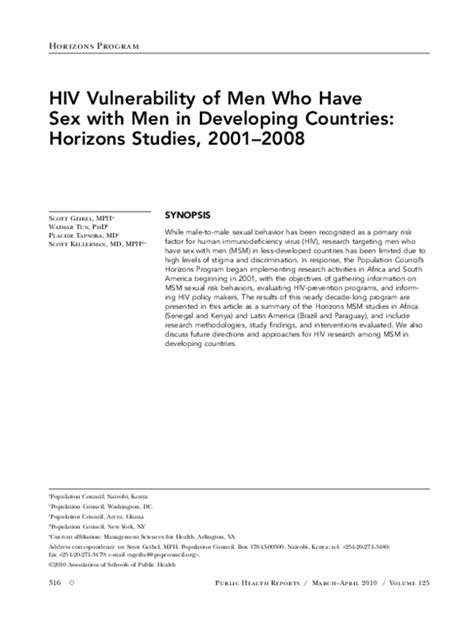 Pdf Hiv Vulnerability Of Men Who Have Sex With Men In Developing