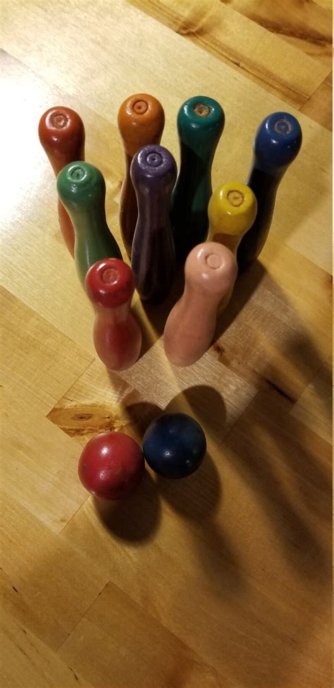 Vintage Colorful Wooden Duck Pins Bowling Game Two Balls Etsy