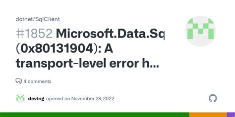 Microsoftdatasqlclientsqlexception 0x80131904 A Transport Level