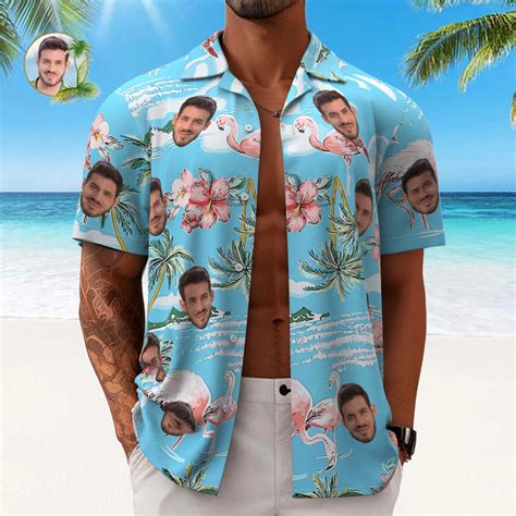 Custom Face All Over Print Hawaiian Shirt Flamingo Flowers And Leaves