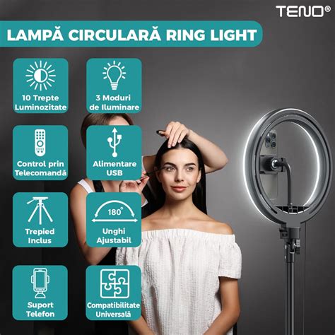 Lampa Circulara Ring Light Teno Diametru 35 6cm 14 Inch 3 Moduri De