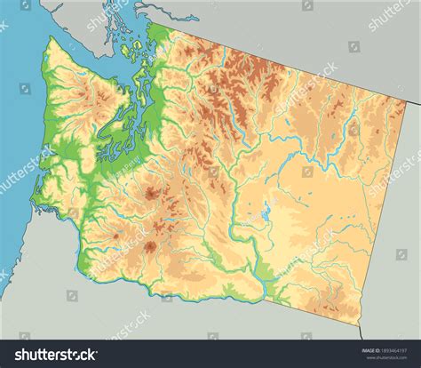 Highly Detailed Washington Physical Map Stock Vector (Royalty Free ...