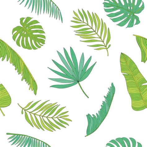 Premium Vector Tropical Leaves Various Shapes Seamless Pattern