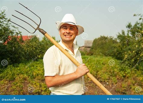 Farmer Holding Pitchfork Stock Image Image Of Holding 17667567