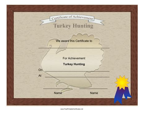 Turkey Hunting Achievement Certificate Template Download Printable Pdf