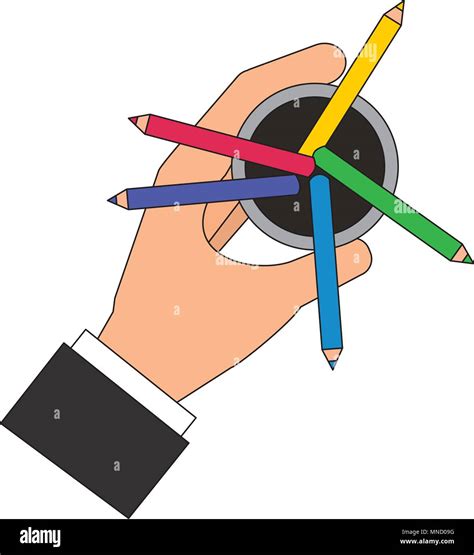 Aerial View Of Colored Pencils Holders With Hand Stock Vector Image And Art Alamy