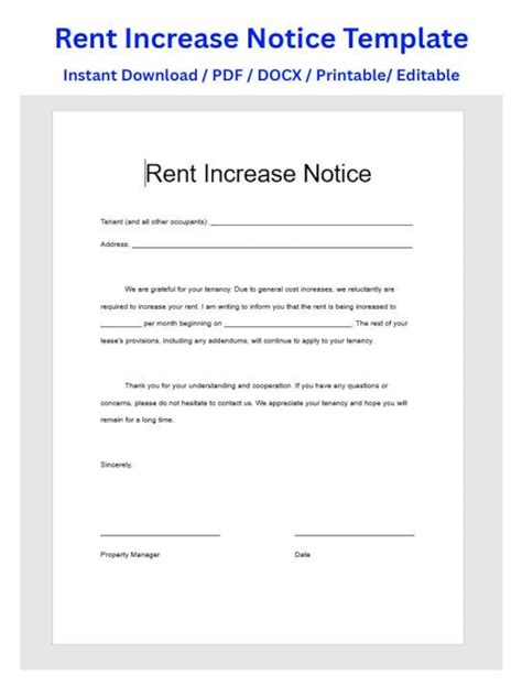 Rent Increase Notice Rent Increase Form Rent Increase Letter Rent Increase Template