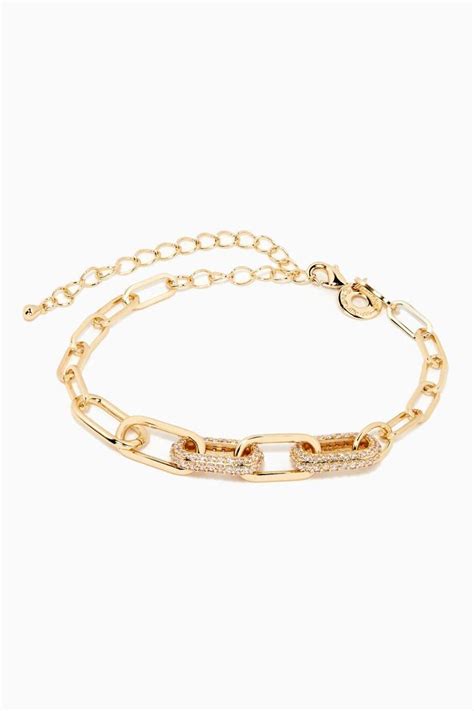 Shop CZ by Kenneth Jay Lane Gold Pavé CZ Double Link Chain Bracelet for