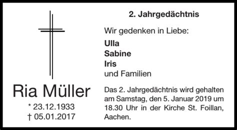 Traueranzeigen Von Ria M Ller Aachen Gedenkt