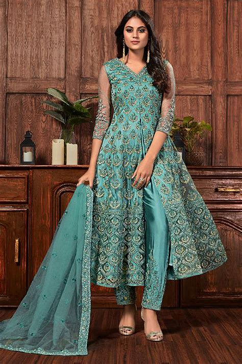 Buy Turquoise Blue Party Wear Anarkali Suit Online Like A Diva