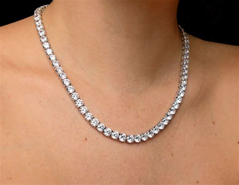 Tennis Necklace 6mm 5500 9900tcw Round Created Diamond 925 Etsy