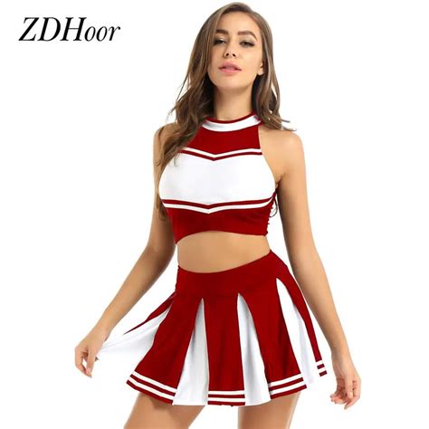 Sexy School Girl Cheerleader Costume Women Adult Cheerleading Uniform Dancing Outfit Sleeveless