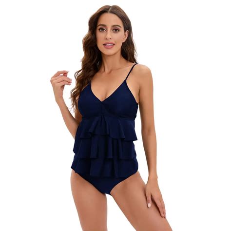 Plus Size Swimwear Women Tankini Bikini Ruffle Push Up Bathing Suit Summer Retro Beach