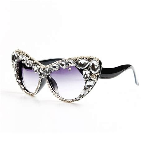 Oversized Rhinestone Cat Eye Sunglasses Women Fashion Handmade Shades