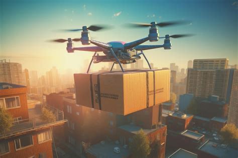 Premium AI Image Drone Parcel City Delivery Generate Ai