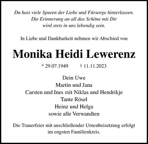 Traueranzeigen Von Monika Heidi Lewerenz Trauer Anzeigen De