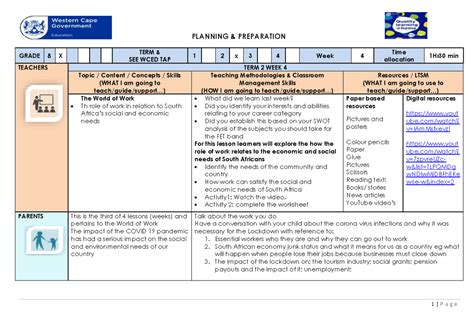 Lesson Plan Gr Life Orientation T W Planning Preparation Grade