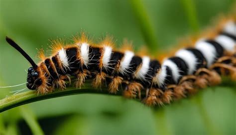 A black and white caterpillar is on a plant | Premium AI-generated image