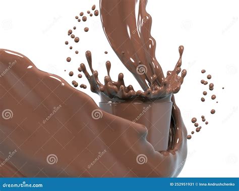 Splashes And Drops Of Melted Dark Chocolate In Glass Dynamic Splashes Of Hot Coffee Sauce Or