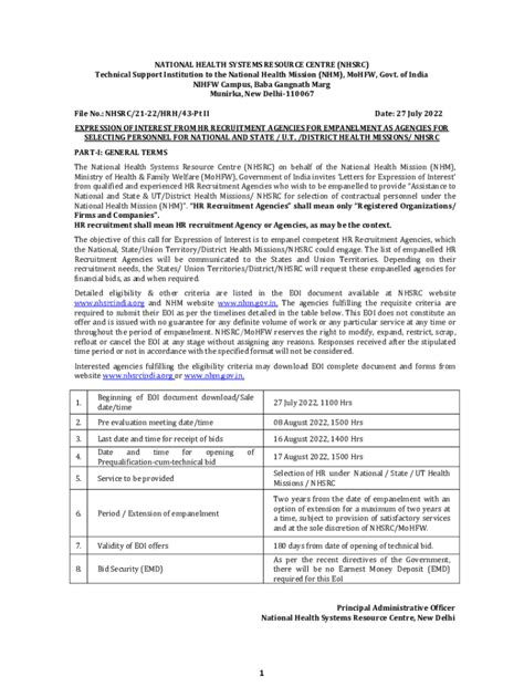 Fillable Online Revised EOI For Empanelment Of HR Agencies As On 26 07