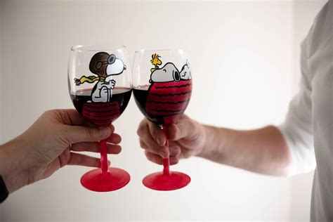 Snoopy Glass Snoopy Wine Glass Snoopy T Snoopy Etsy