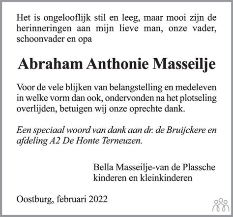 Abraham Anthonie Bram Masseilje Overlijdensbericht En