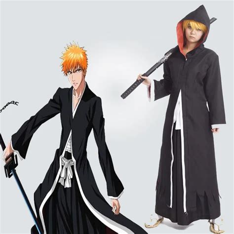 Anime Bleach Kurosaki Ichigo Cosplay Costume Bankai Hooded Cloak Full