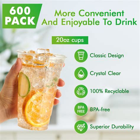 Lilymicky 600 Pack 20 Oz Clear Plastic Cups PET Disposable Drinking