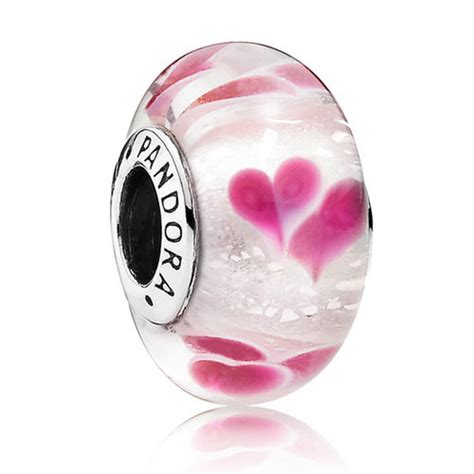 Official Pandora Pink And White Murano Glass Heart Charm Pandora Compatible Beads And Charms