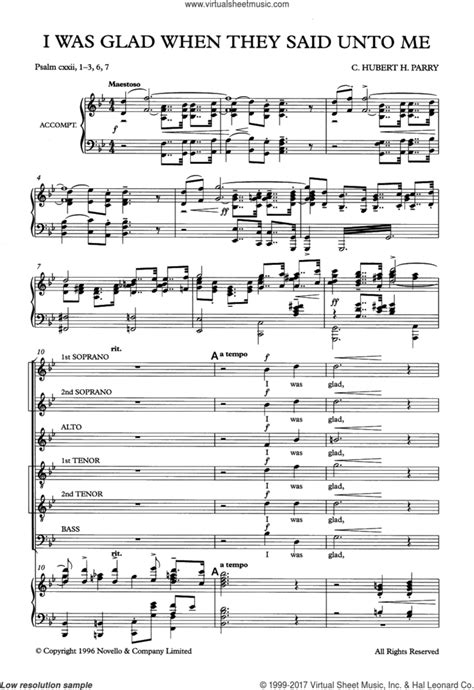 I Was Glad When They Said Unto Me Sheet Music For Voice Piano Or Guitar V2