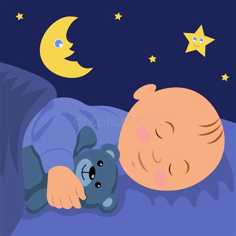 The Baby Is Asleep Hugging Teddy Bear Vector Illustration Of A Baby