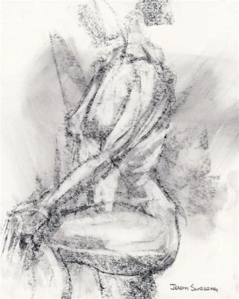 Female Nude Figure Original Graphite Drawing Naked Woman Pencil Line