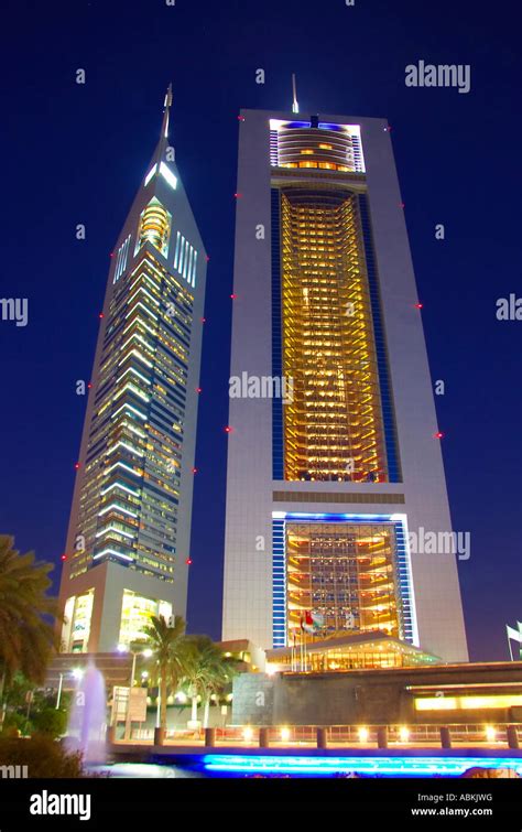 Dubai Emirates Towers Night Blue Tone in Sky Stock Photo - Alamy