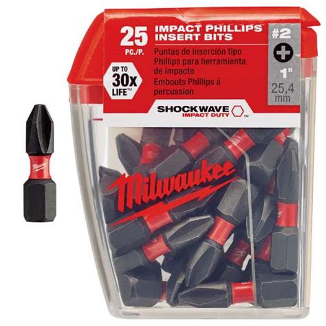 Milwaukee 48324604 25 Pack Ph2 X 25mm Shockwave Insert Bits