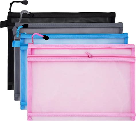 Scicent Mesh Zipper Pouch A4 Plastic Wallets 4 Pieces Zip Wallets