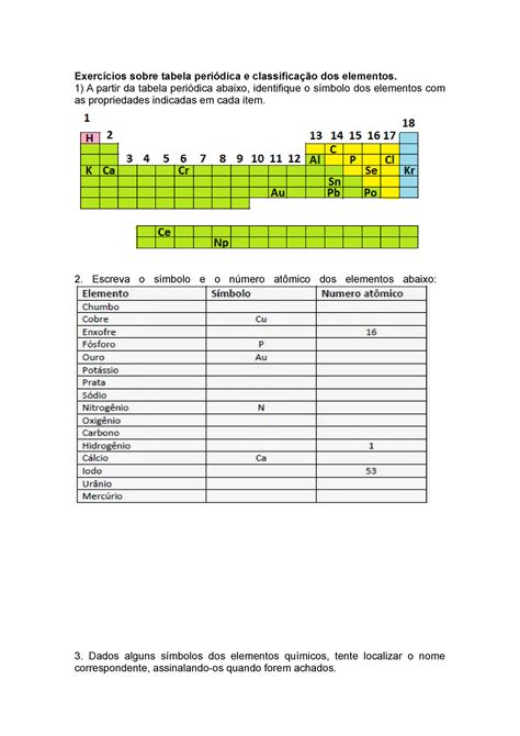 Atividade Sobre A Tabela Periódica REVOEDUCA