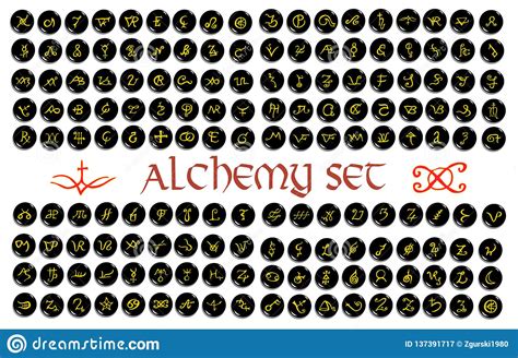 Large Set Of Alchemical Symbols Isolated On White Hand Drawn Elements