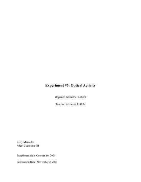 Experiment #5 Optical Activity - Experiment #5: Optical Activity ...