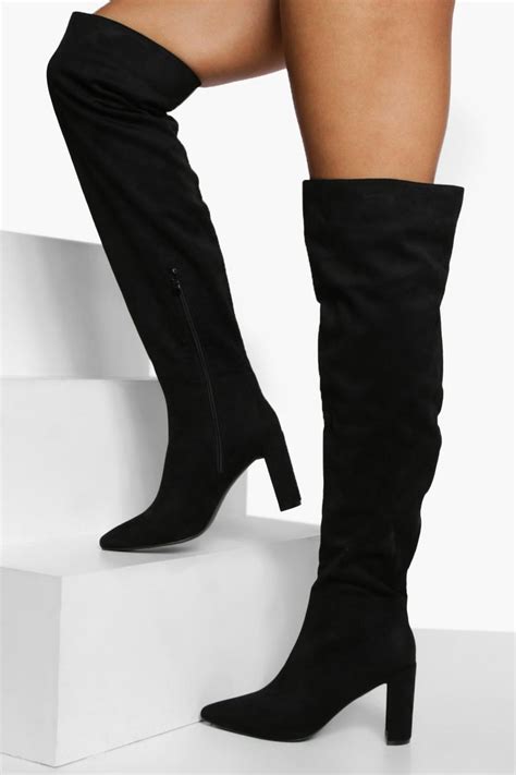 Wide Fit Block Heel Thigh High Boots Boohoo Uk