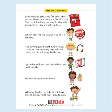 Printable Social Story Fire Drills At School Sparky School House