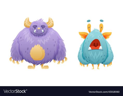 Cute Blue And Purple Monster Character As Toothy Vector Image