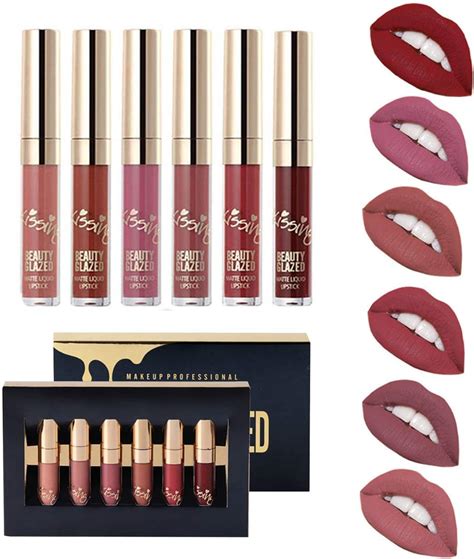 Beauty Glazed 6pcs Set Makeup Matte Not Faded Lipstick Lip Kit Gloss